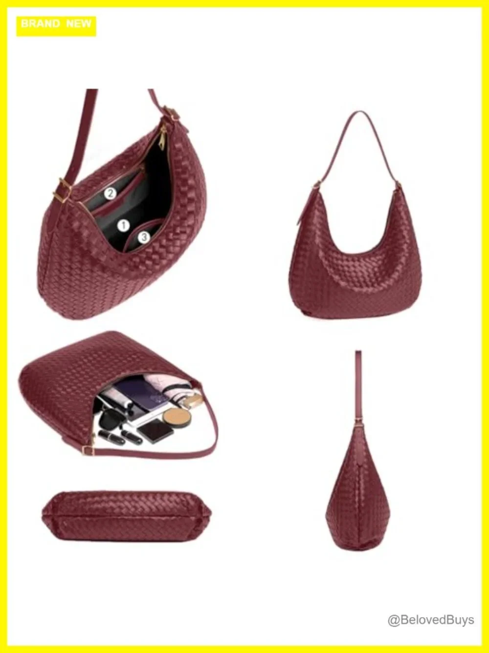 Shoulder Bag Woven Vegan Leather Hobo Tote with Zipper Lightweight